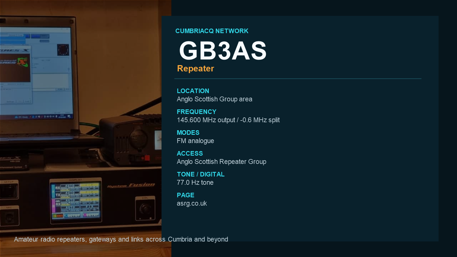 GB3AS CumbriaCQ repeater information card