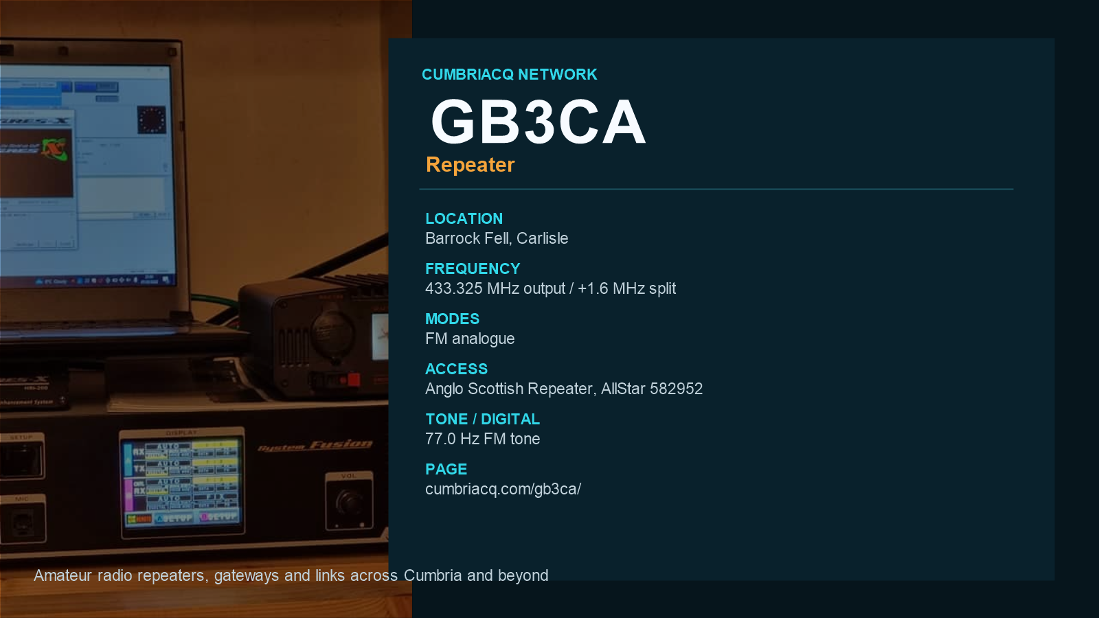 GB3CA CumbriaCQ repeater information card