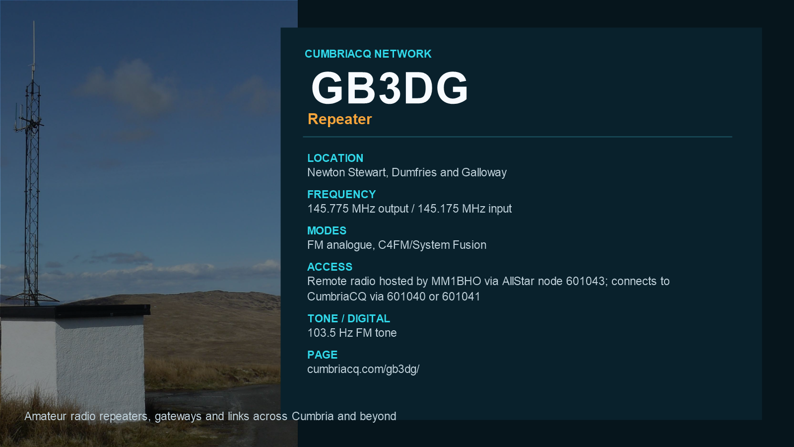 GB3DG CumbriaCQ repeater information card