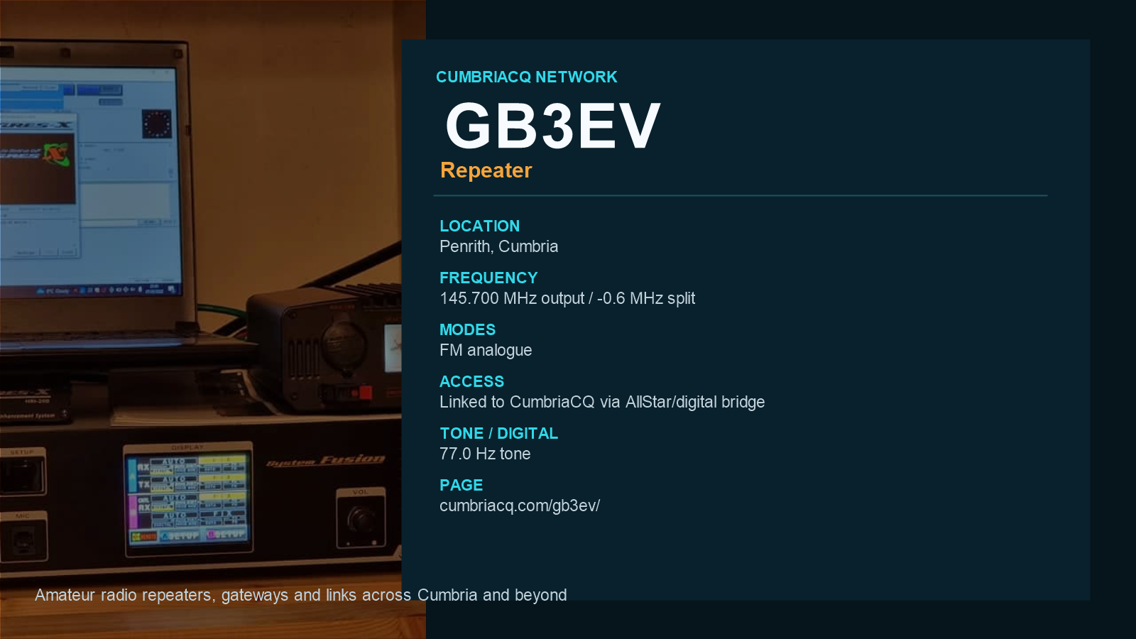 GB3EV CumbriaCQ repeater information card