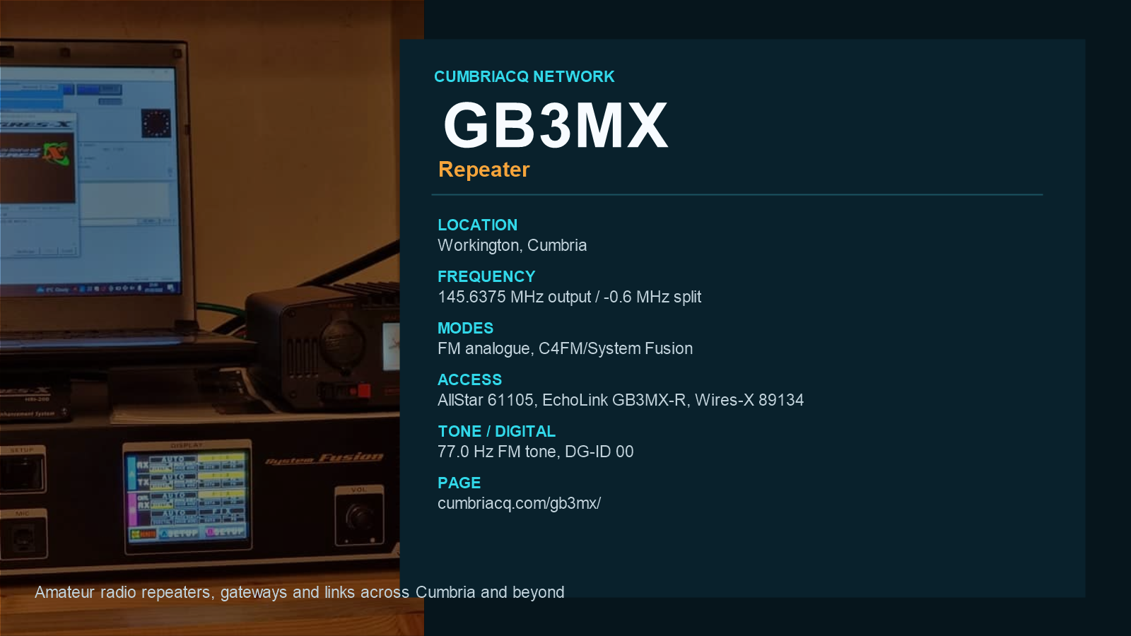 GB3MX CumbriaCQ repeater information card