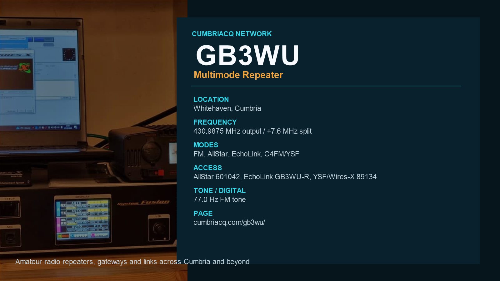 GB3WU CumbriaCQ repeater information card