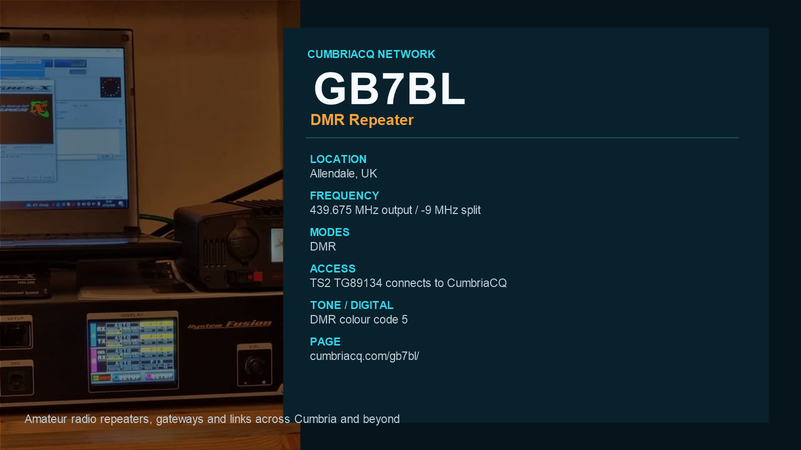 GB7BL CumbriaCQ repeater and gateway information card