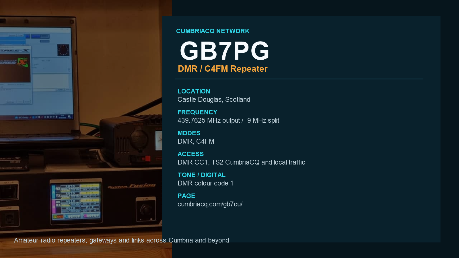 GB7PG CumbriaCQ repeater information card
