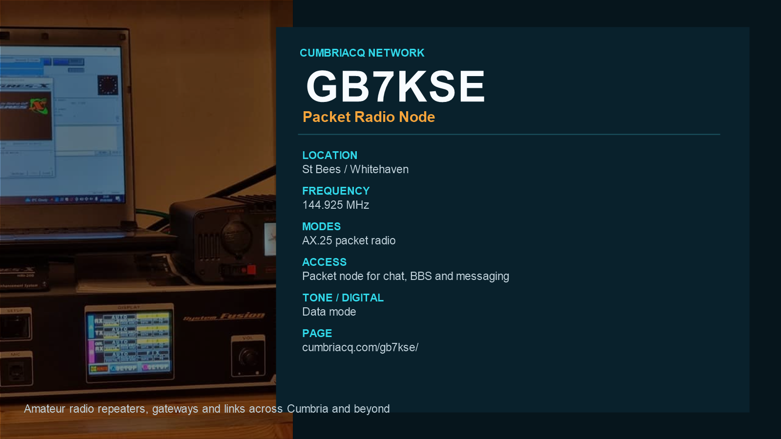 GB7KSE CumbriaCQ packet radio information card